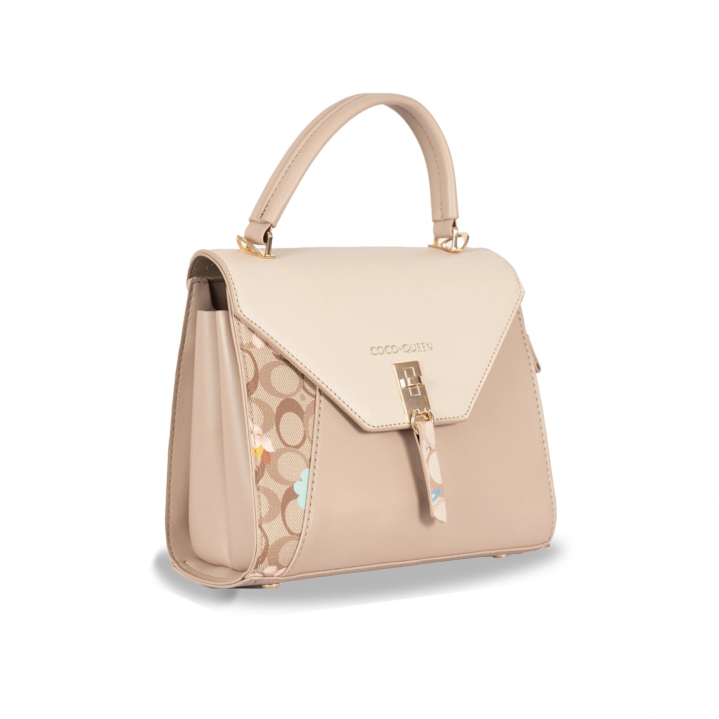 Coco Queen Classy Dual-Use Faux Leather Hand & Sling Bag β Printed Pattern, Tassel & Gold Accents