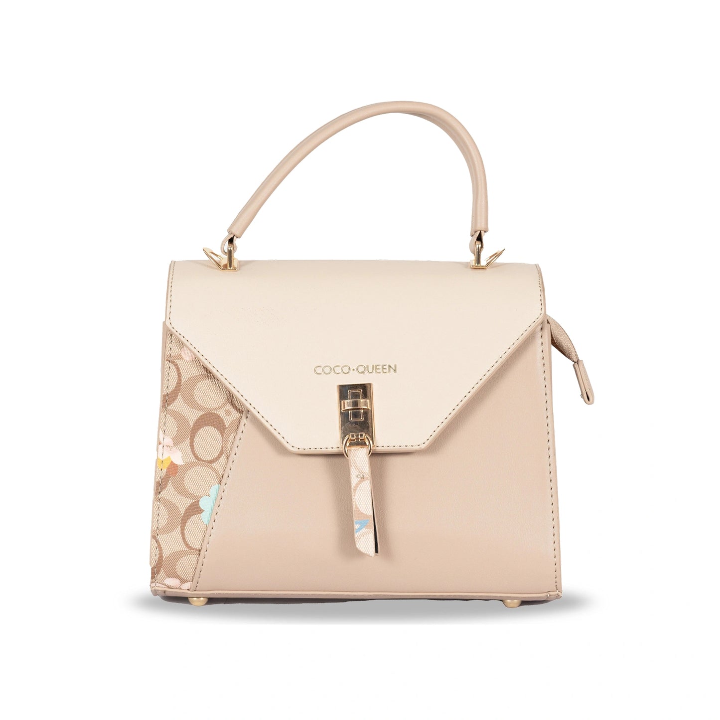 Coco Queen Classy Dual-Use Faux Leather Hand & Sling Bag β Printed Pattern, Tassel & Gold Accents