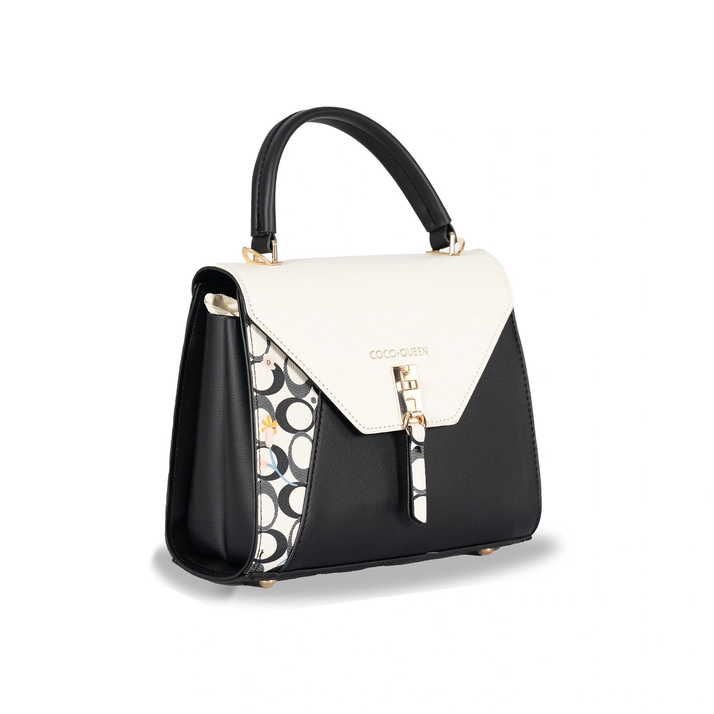 Coco Queen Classy Dual-Use Faux Leather Hand & Sling Bag β Printed Pattern, Tassel & Gold Accents