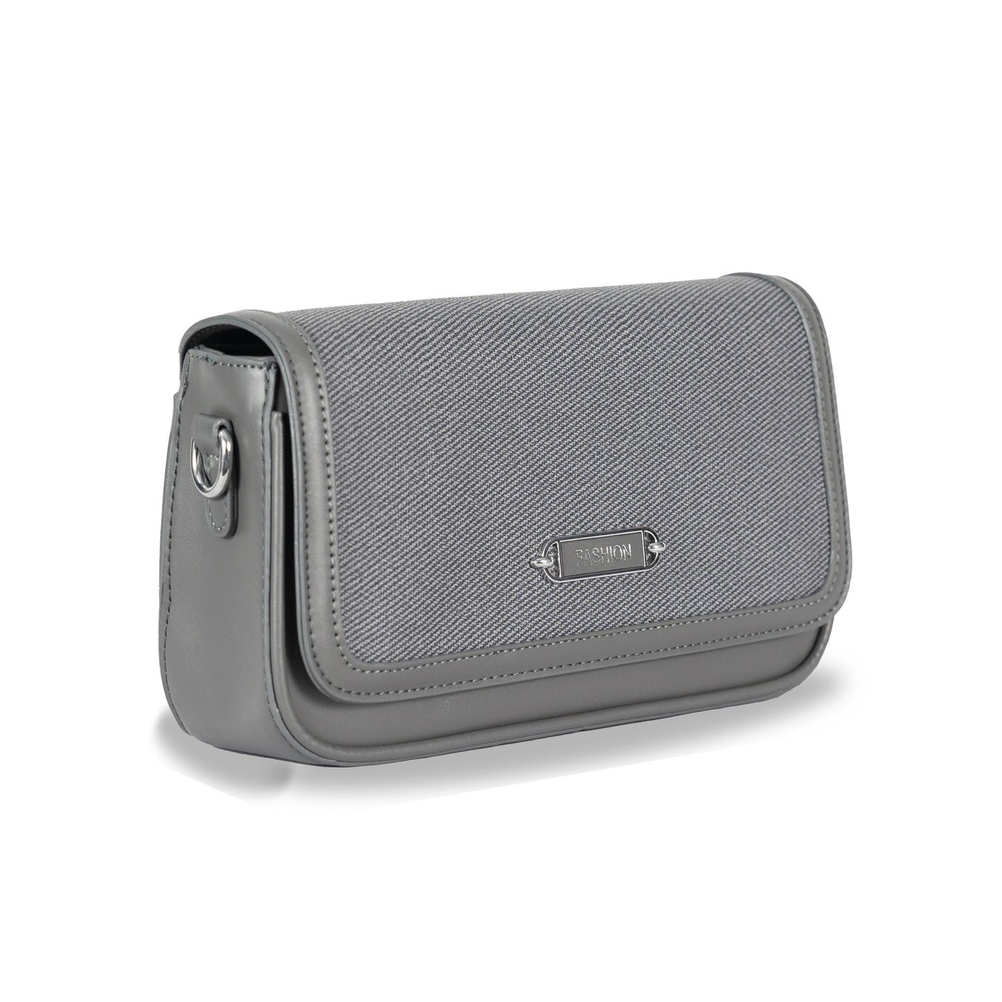 Fashion Convertible Sling & Handbag β Sleek Faux Leather with Fabric Texture & Silver Hardware