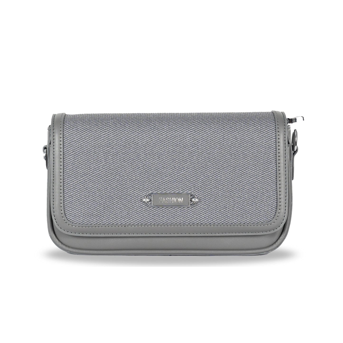 Fashion Convertible Sling & Handbag β Sleek Faux Leather with Fabric Texture & Silver Hardware