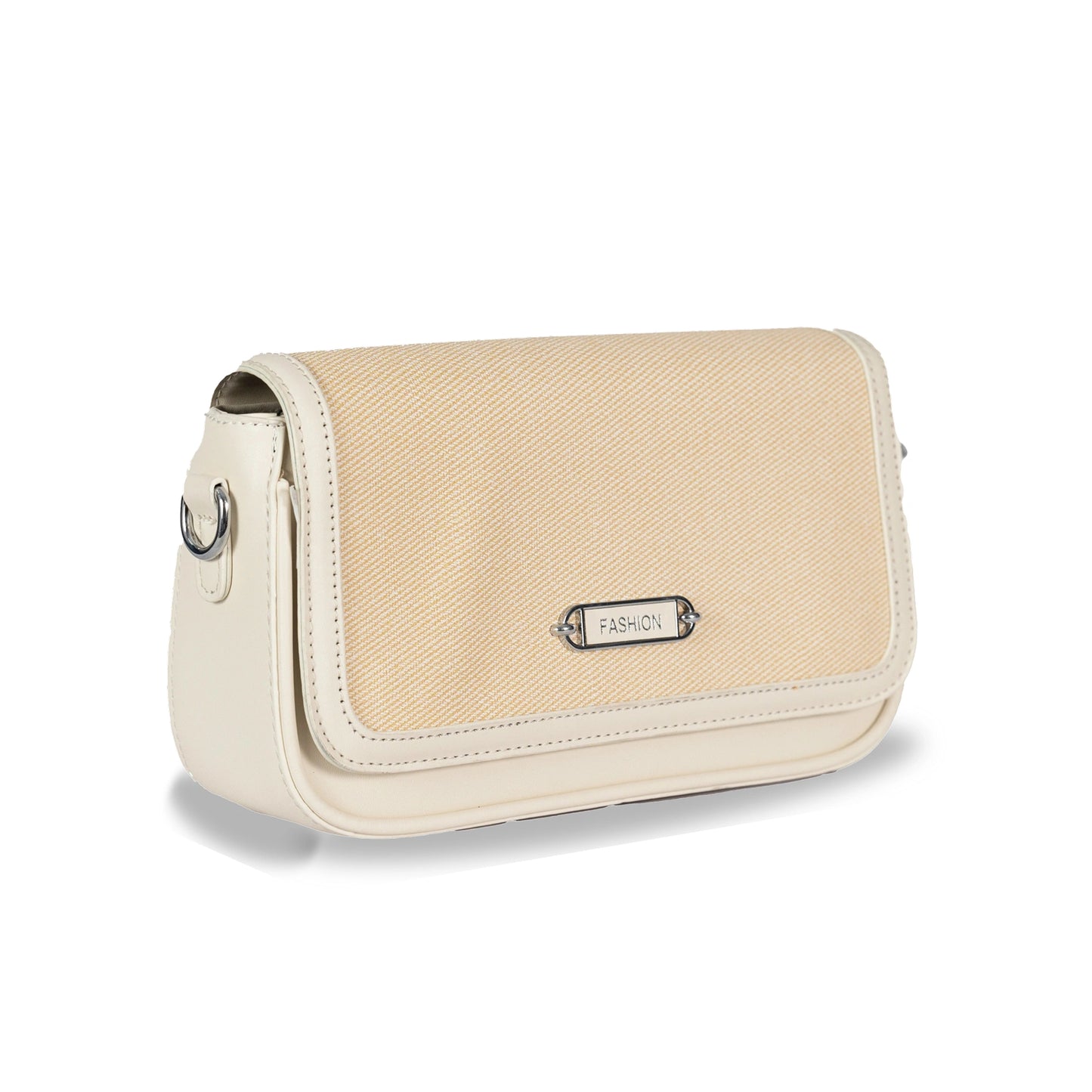Fashion Convertible Sling & Handbag β Sleek Faux Leather with Fabric Texture & Silver Hardware