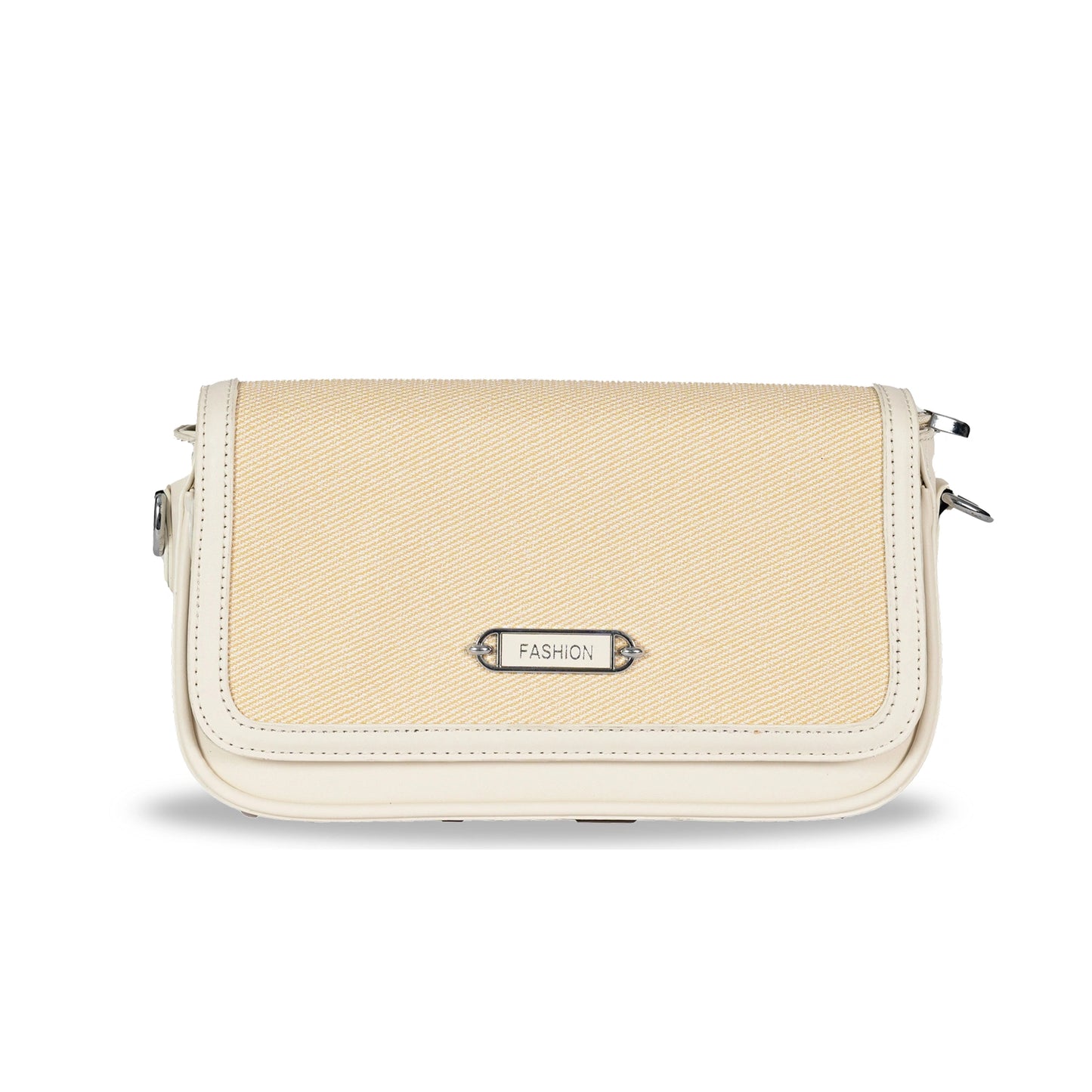 Fashion Convertible Sling & Handbag β Sleek Faux Leather with Fabric Texture & Silver Hardware