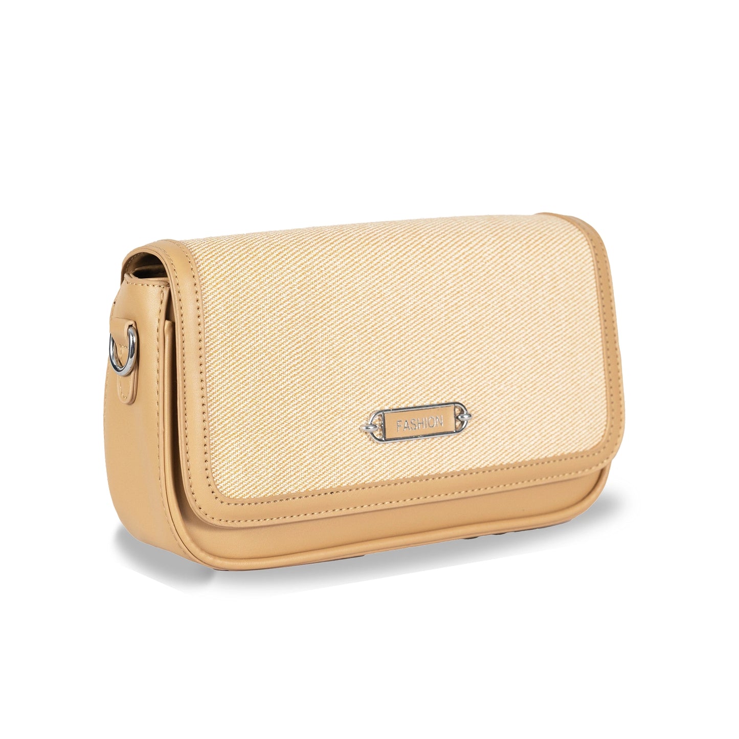 Fashion Convertible Sling & Handbag β Sleek Faux Leather with Fabric Texture & Silver Hardware