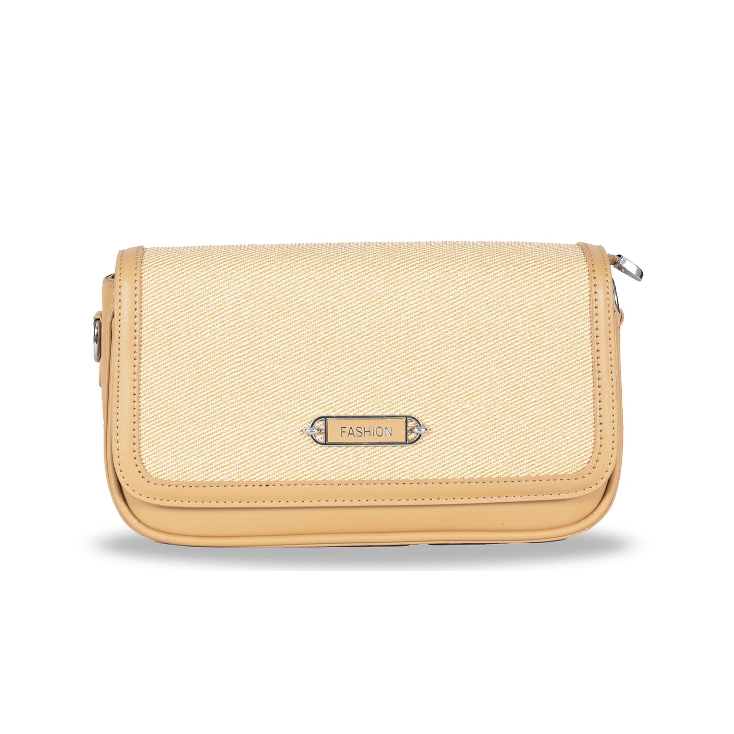 Fashion Convertible Sling & Handbag β Sleek Faux Leather with Fabric Texture & Silver Hardware