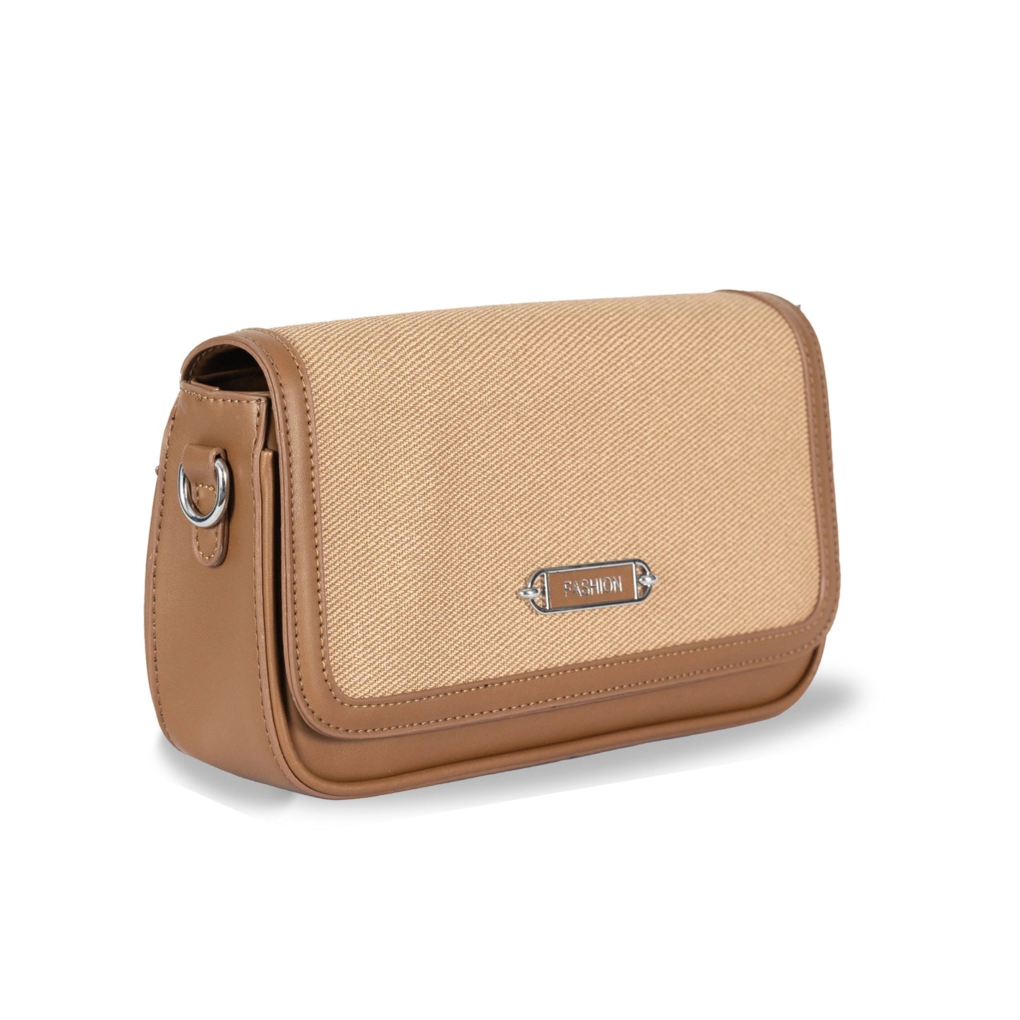 Fashion Convertible Sling & Handbag β Sleek Faux Leather with Fabric Texture & Silver Hardware