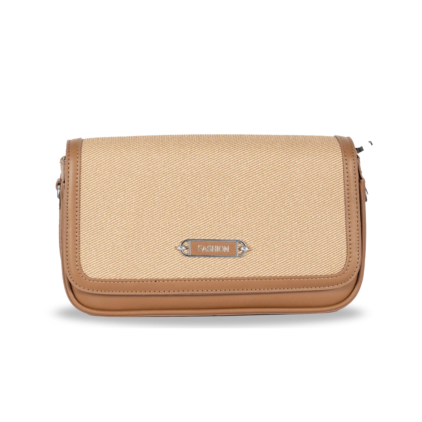 Fashion Convertible Sling & Handbag β Sleek Faux Leather with Fabric Texture & Silver Hardware