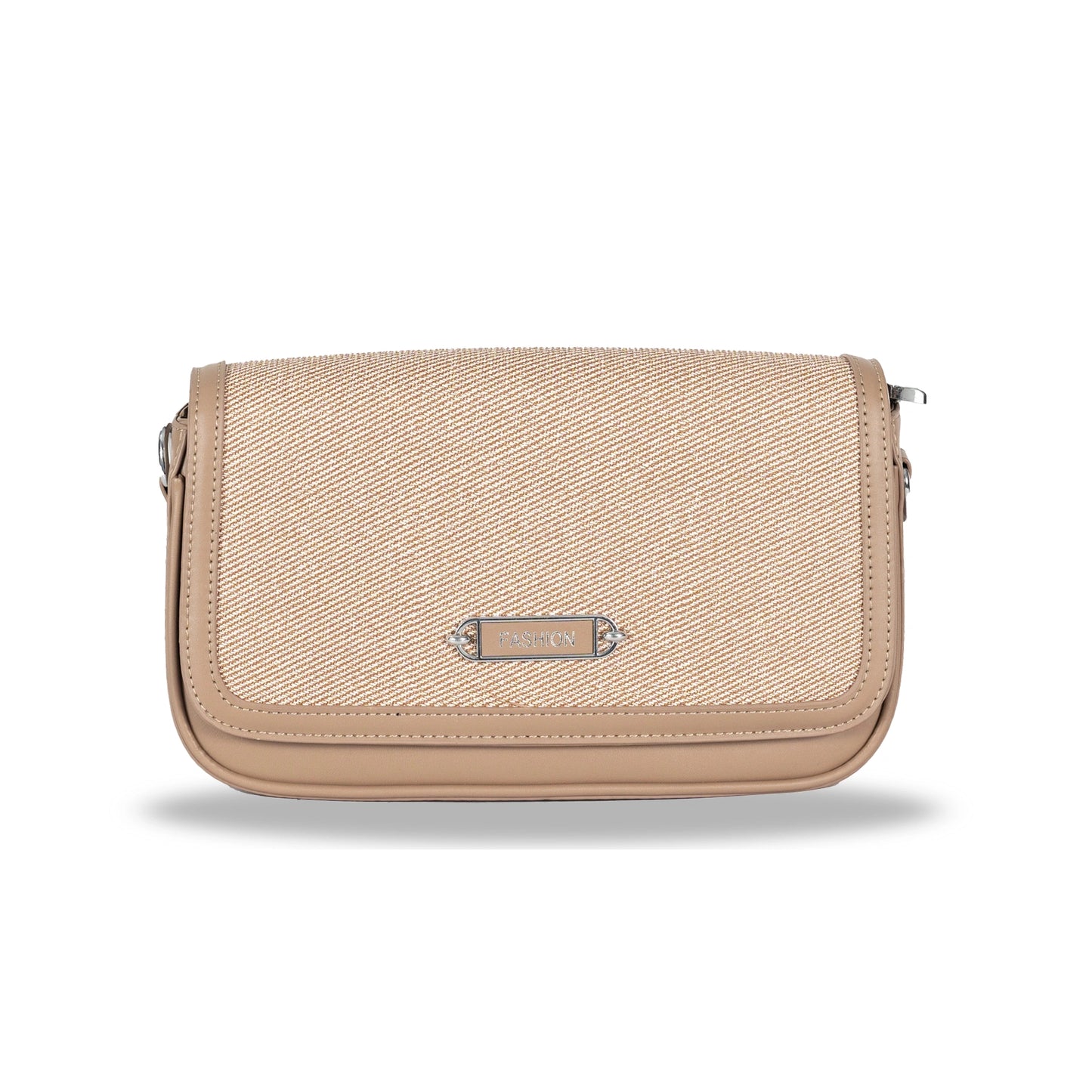 Fashion Convertible Sling & Handbag β Sleek Faux Leather with Fabric Texture & Silver Hardware