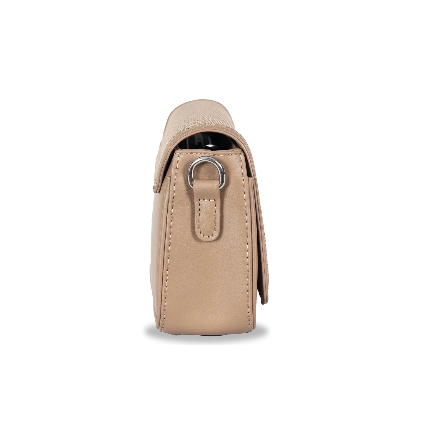 Fashion Convertible Sling & Handbag β Sleek Faux Leather with Fabric Texture & Silver Hardware