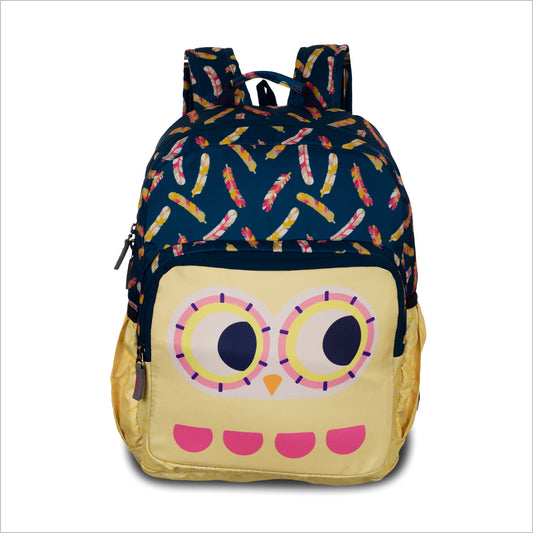Night Watcher Owl Print School Backpack - Navy blue (15 Inch)