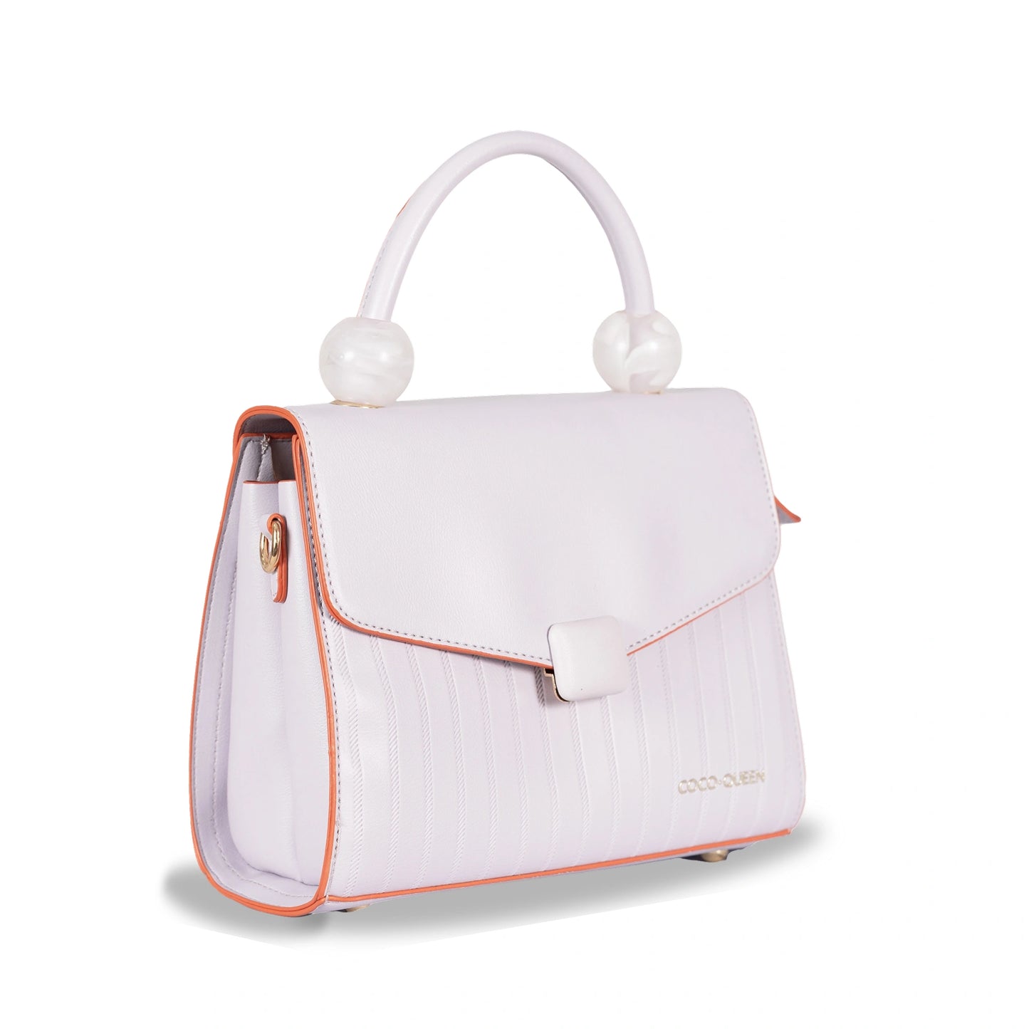 Coco-Queen Dual-Style Faux Leather Bag β Handbag & Sling with Beaded Handle & Line Texture