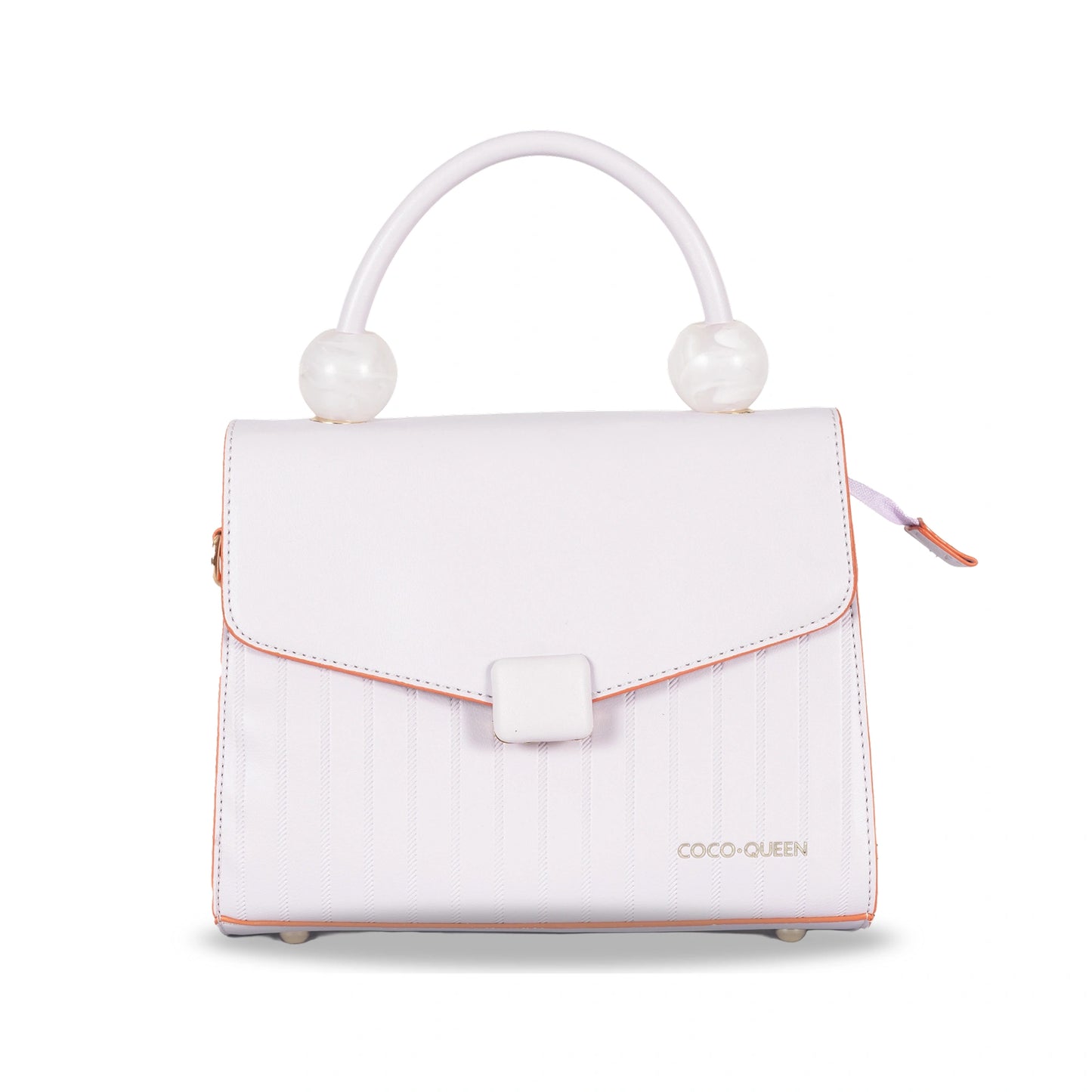 Coco-Queen Dual-Style Faux Leather Bag β Handbag & Sling with Beaded Handle & Line Texture