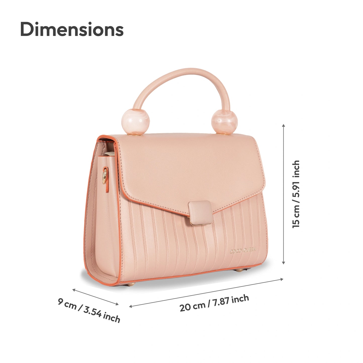 Coco-Queen Dual-Style Faux Leather Bag β Handbag & Sling with Beaded Handle & Line Texture