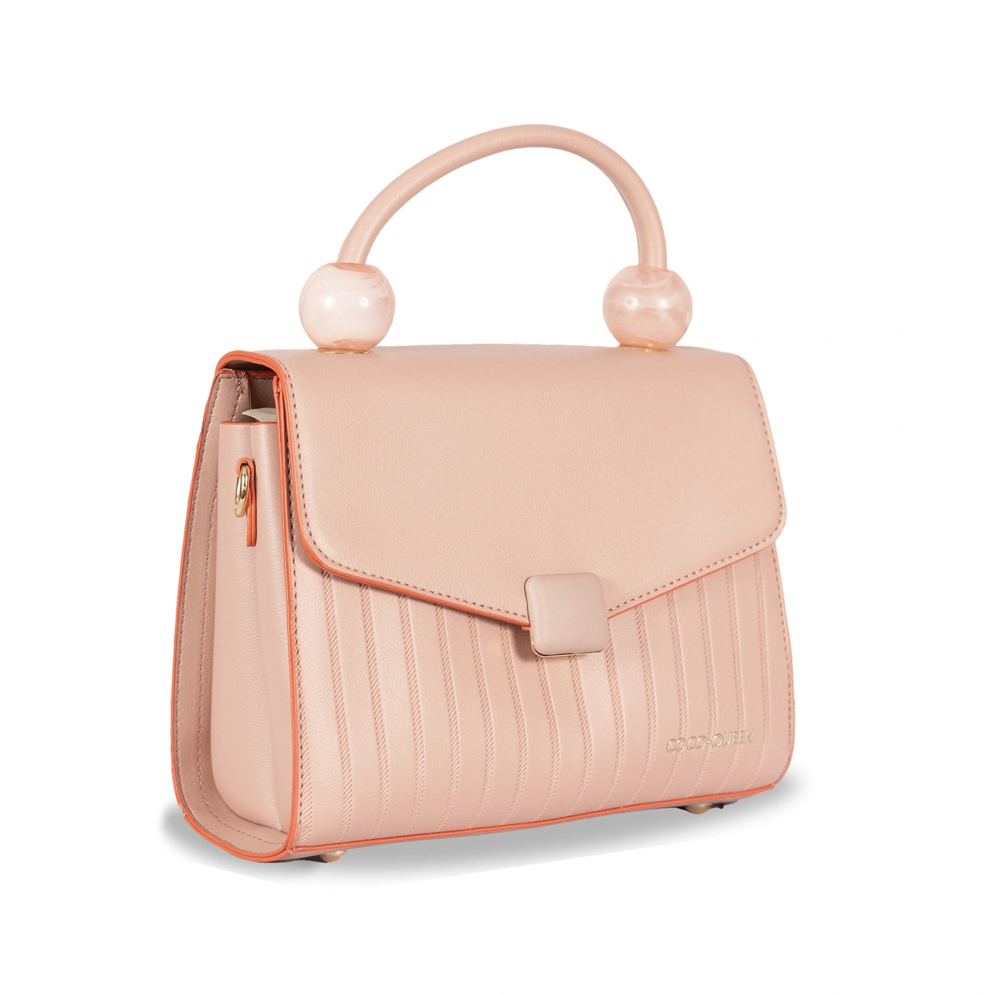 Coco-Queen Dual-Style Faux Leather Bag β Handbag & Sling with Beaded Handle & Line Texture