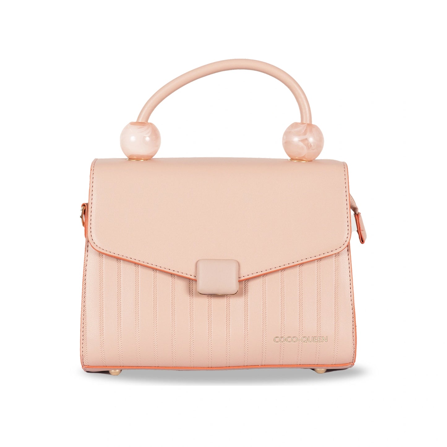 Coco-Queen Dual-Style Faux Leather Bag β Handbag & Sling with Beaded Handle & Line Texture