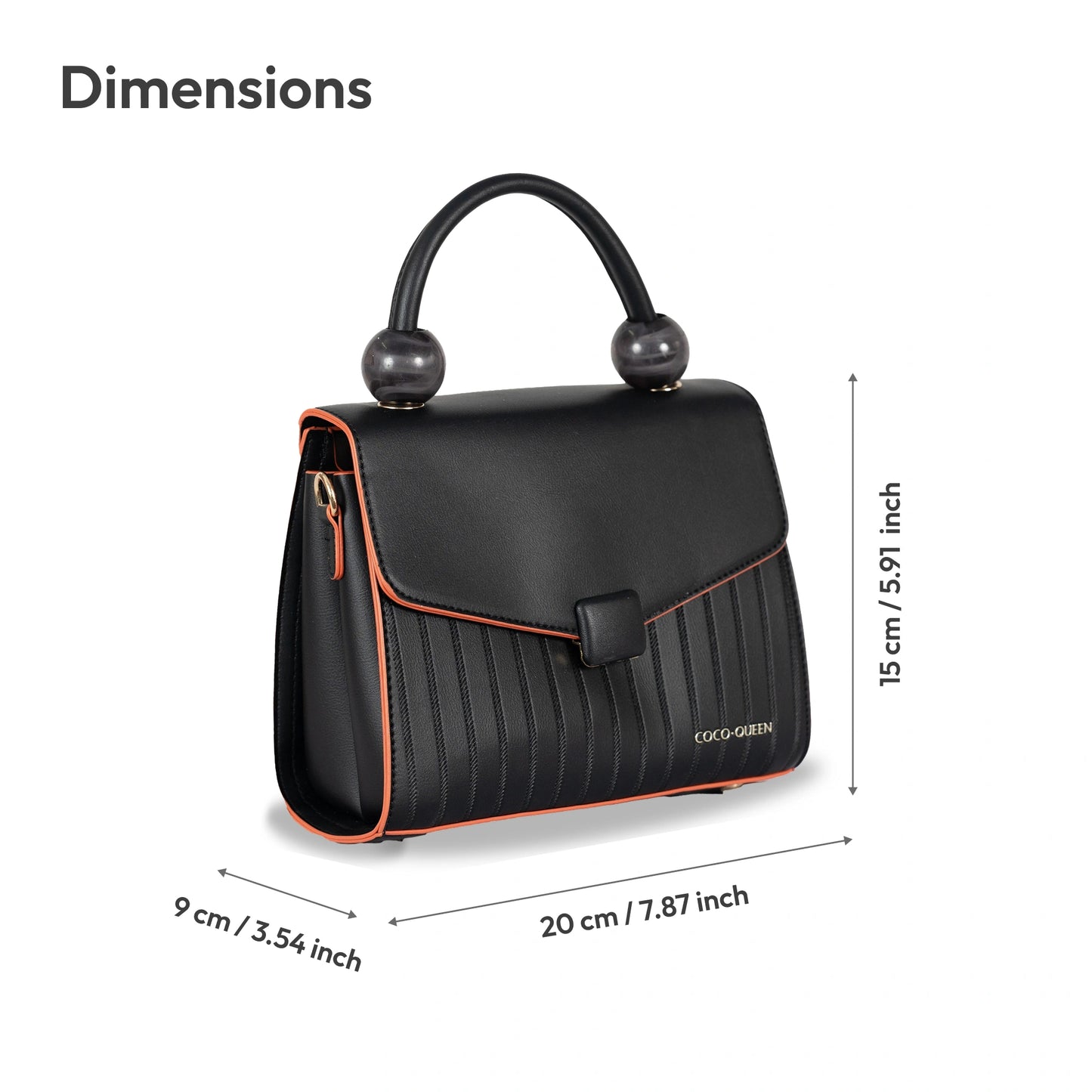 Coco-Queen Dual-Style Faux Leather Bag β Handbag & Sling with Beaded Handle & Line Texture