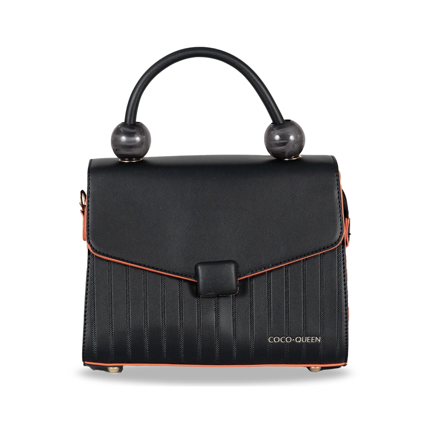 Coco-Queen Dual-Style Faux Leather Bag β Handbag & Sling with Beaded Handle & Line Texture