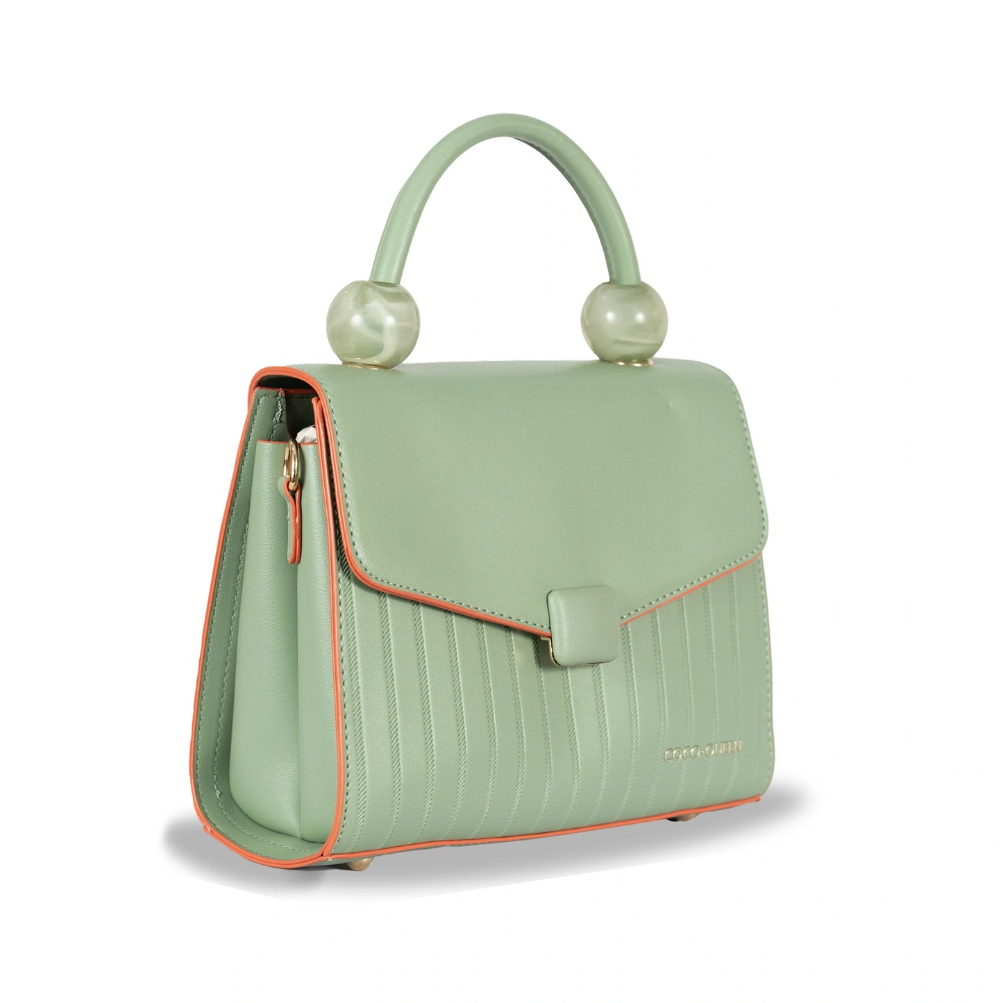 Coco-Queen Dual-Style Faux Leather Bag β Handbag & Sling with Beaded Handle & Line Texture