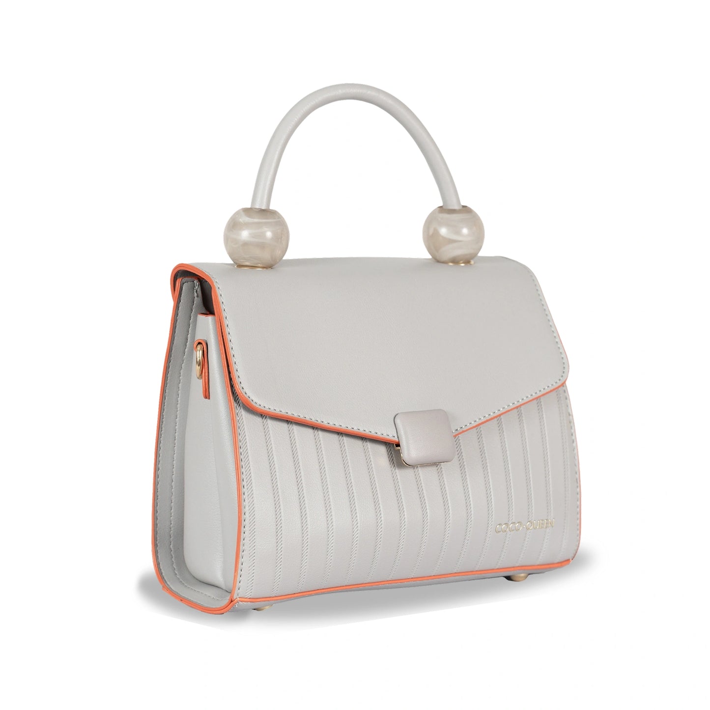 Coco-Queen Dual-Style Faux Leather Bag β Handbag & Sling with Beaded Handle & Line Texture