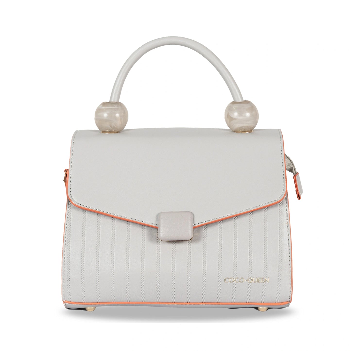 Coco-Queen Dual-Style Faux Leather Bag β Handbag & Sling with Beaded Handle & Line Texture