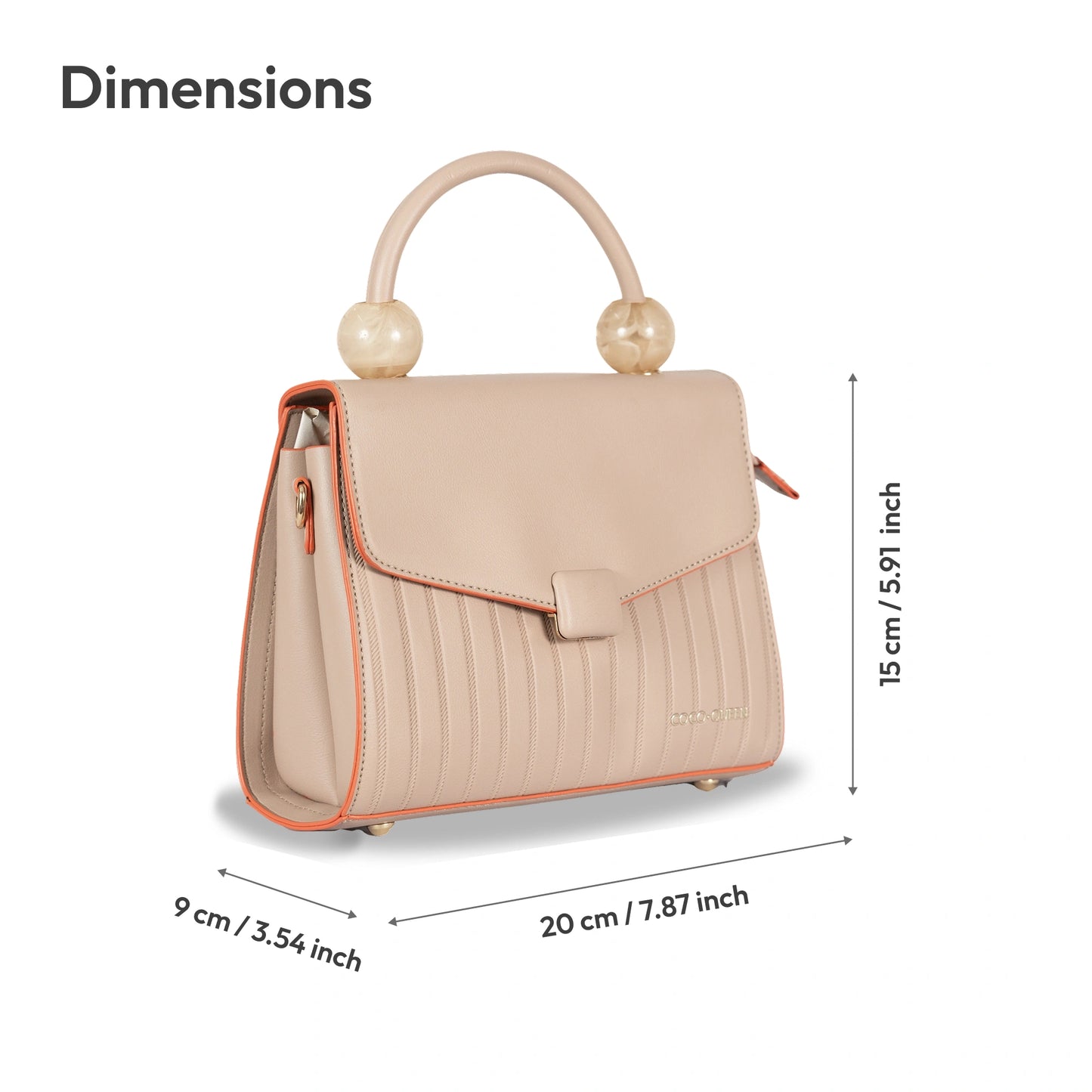 Coco-Queen Dual-Style Faux Leather Bag β Handbag & Sling with Beaded Handle & Line Texture