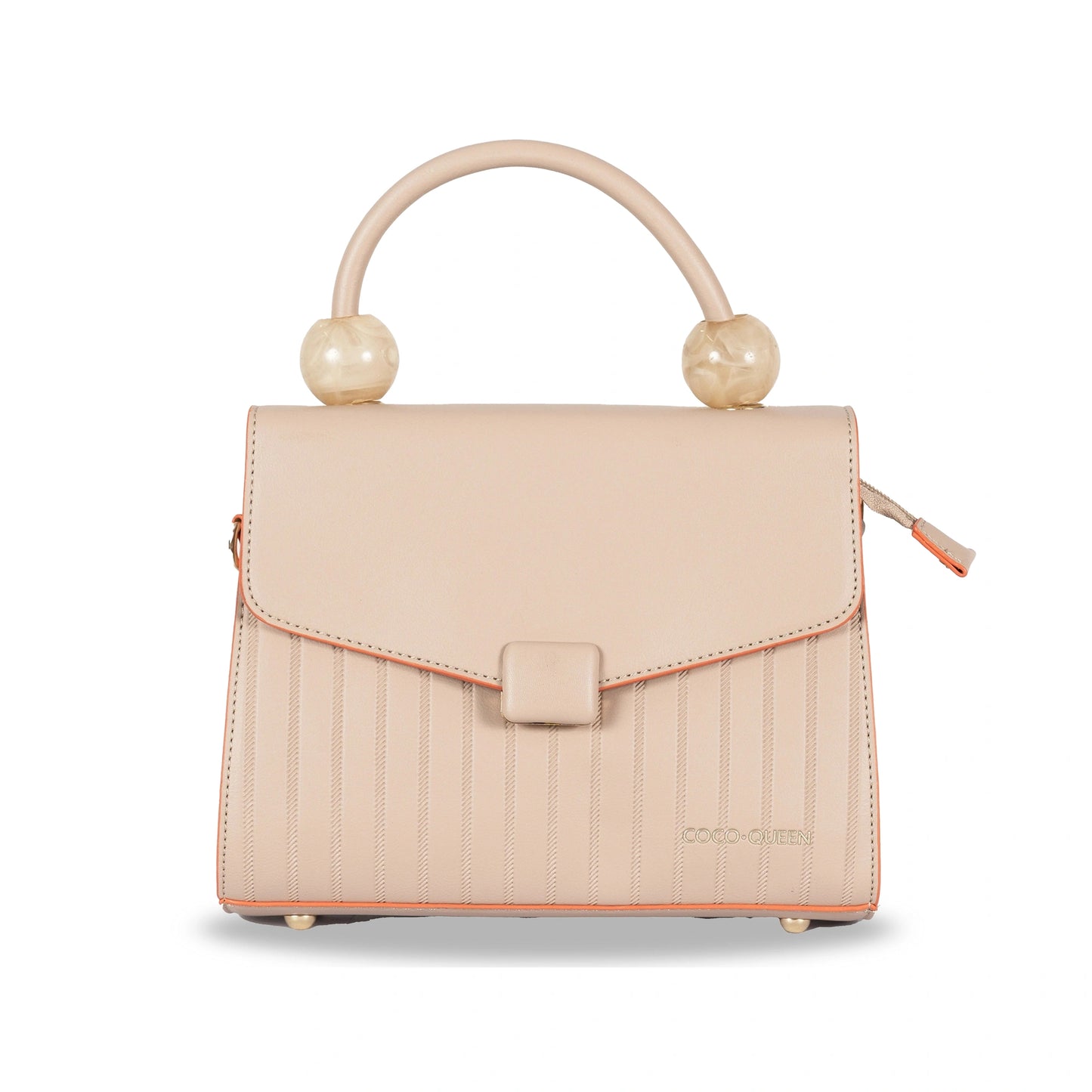 Coco-Queen Dual-Style Faux Leather Bag β Handbag & Sling with Beaded Handle & Line Texture