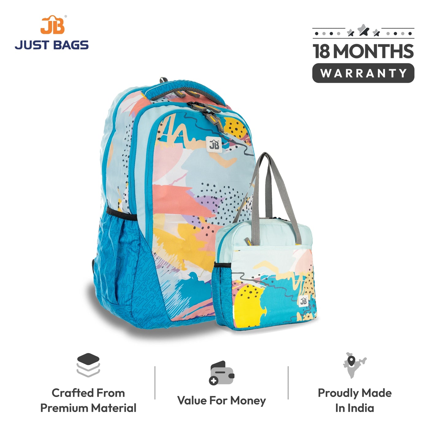 Secondary School Combo 36L Backpack & 8L TiffinBag Backpack For Children - 19 Inches & 10.5 Inches | Age 9+