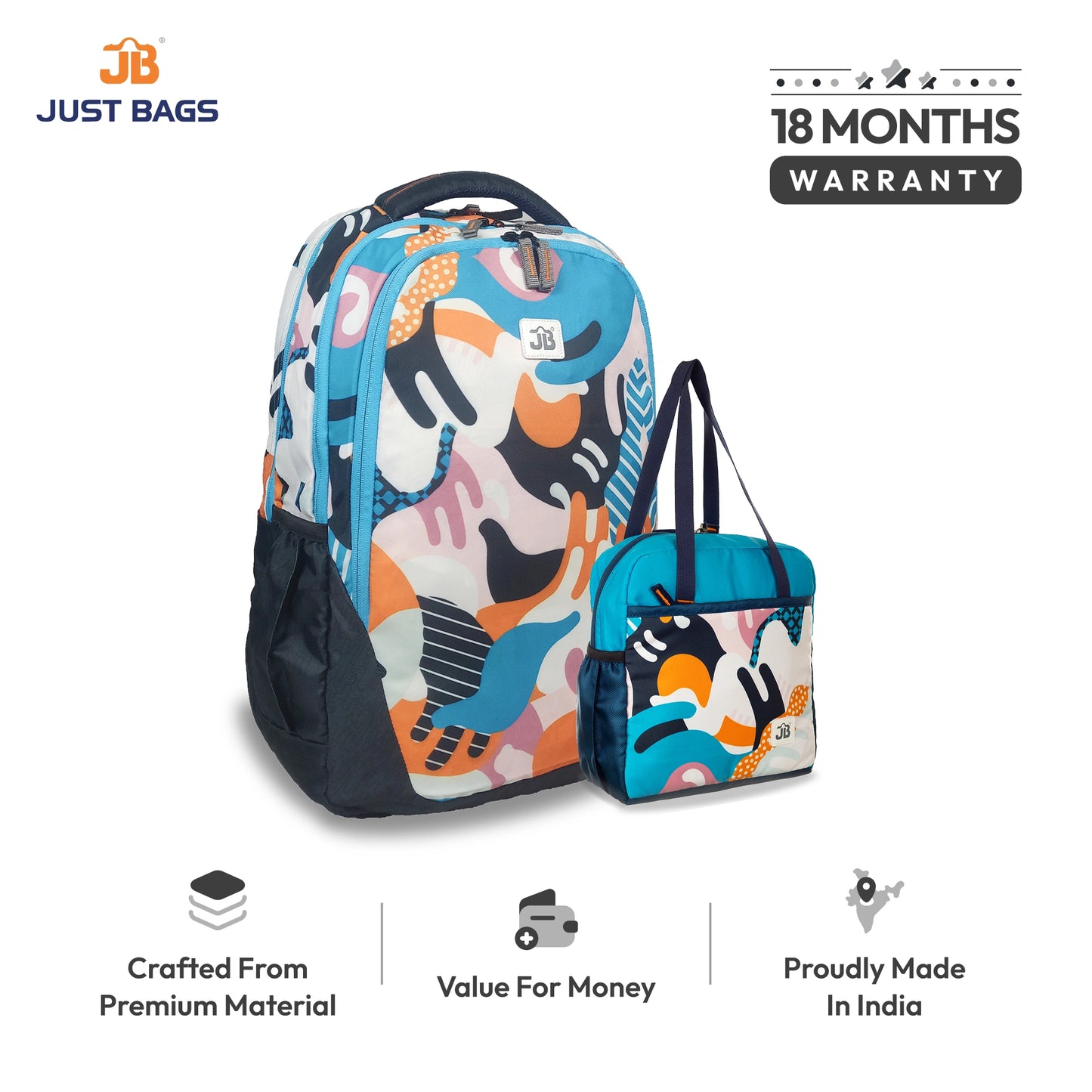Secondary School Combo 36L Backpack & 8L TiffinBag Backpack For Children - 19 Inches & 10.5 Inches | Age 9+