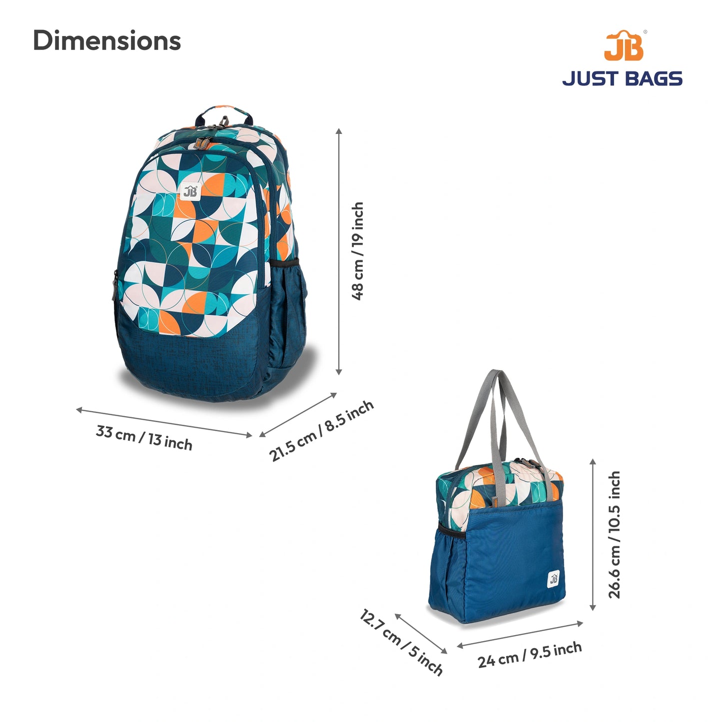 Secondary School Combo 34L Backpack & 8L TiffinBag Backpack For Children - 19 Inches & 10.5 Inches | Age 9+
