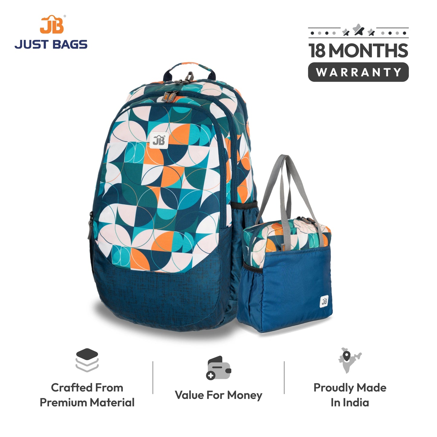 Secondary School Combo 34L Backpack & 8L TiffinBag Backpack For Children - 19 Inches & 10.5 Inches | Age 9+