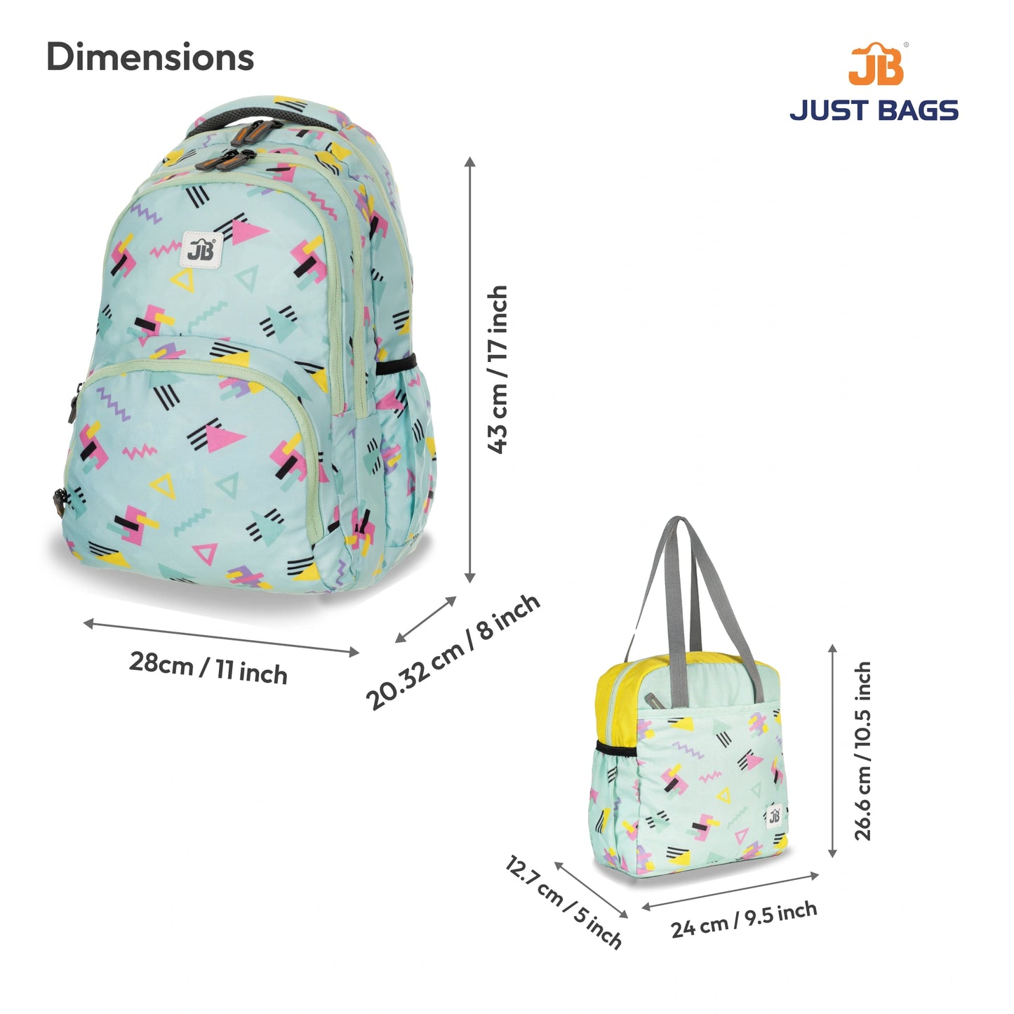Primary School 25L Backpack & 8L TiffinBag Combo for Kids – 17 Inches & 10.5 Inches | Ages 8–10
