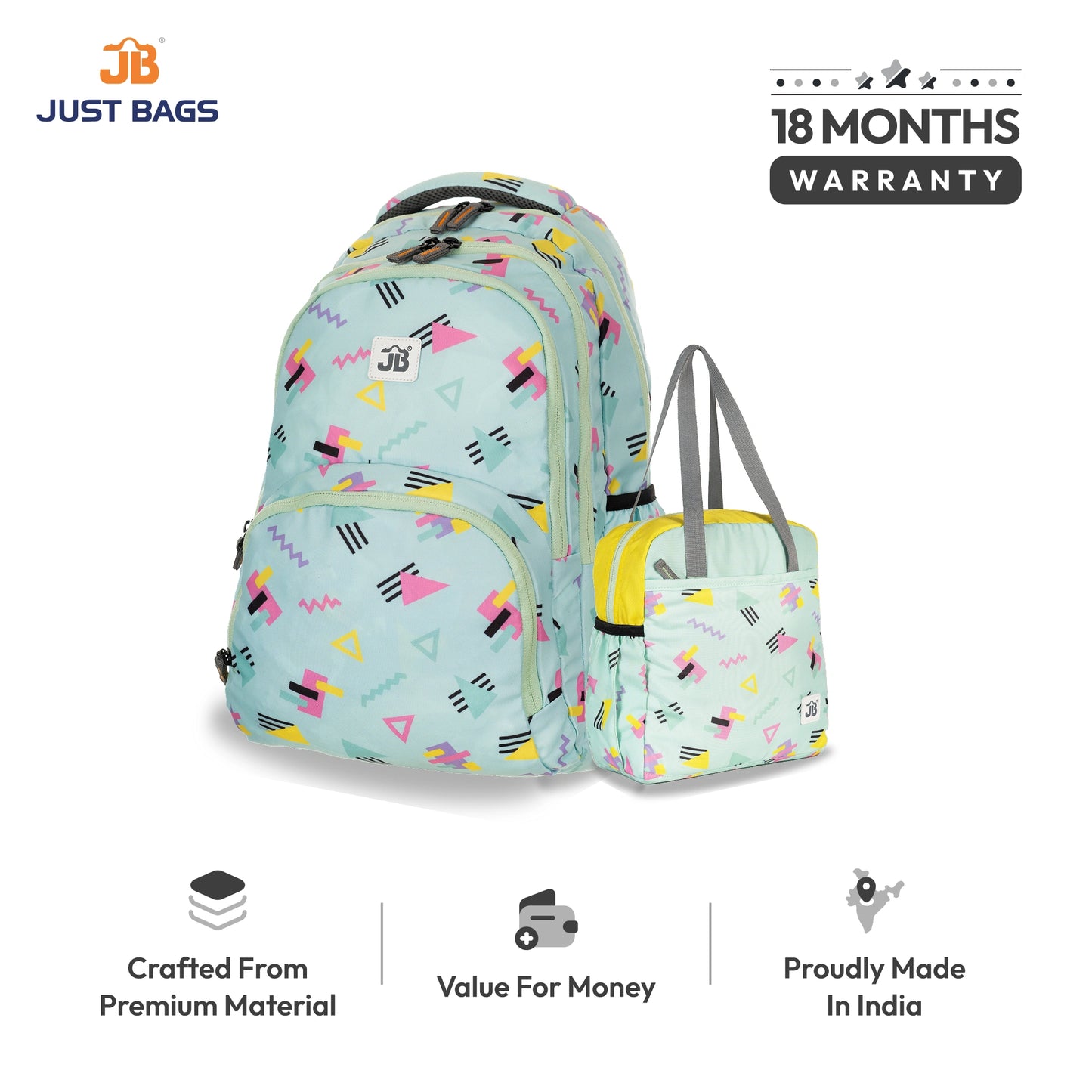Primary School 25L Backpack & 8L TiffinBag Combo for Kids – 17 Inches & 10.5 Inches | Ages 8–10