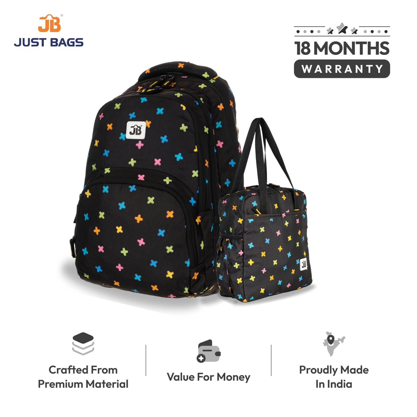Primary School 25L Backpack & 8L TiffinBag Combo for Kids – 17 Inches & 10.5 Inches | Ages 8–10