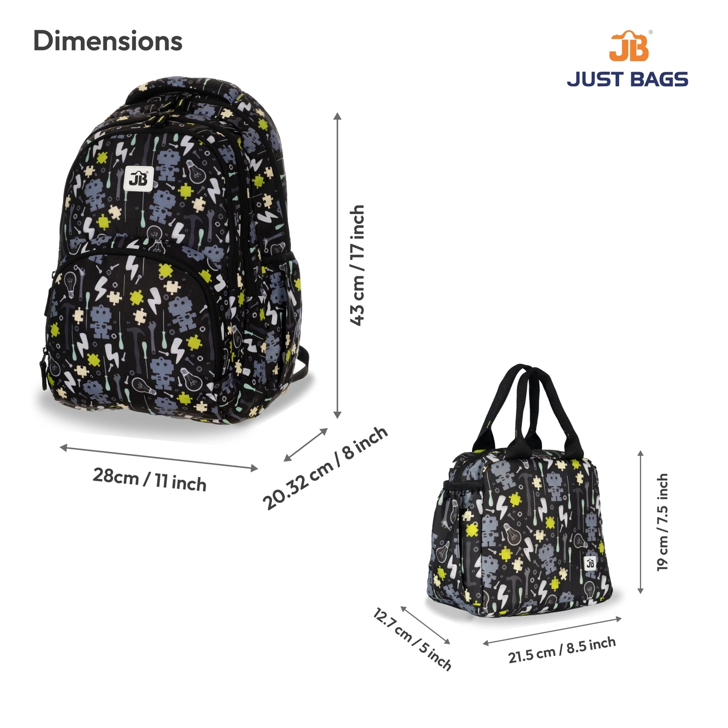 Primary School 25L Backpack & 6L TiffinBag Combo for Kids – 17 Inches-7.5 Inches | Ages 8–10