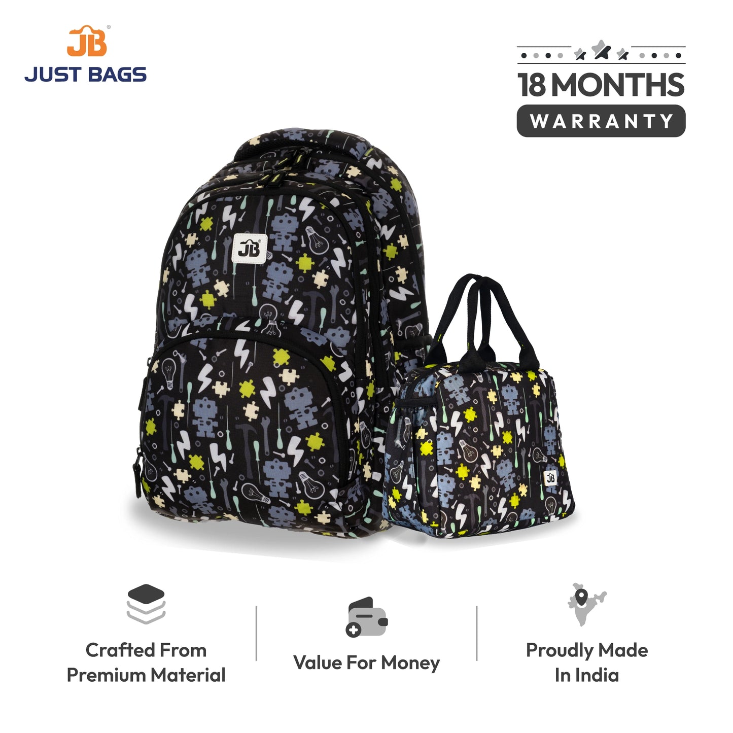 Primary School 25L Backpack & 6L TiffinBag Combo for Kids – 17 Inches-7.5 Inches | Ages 8–10