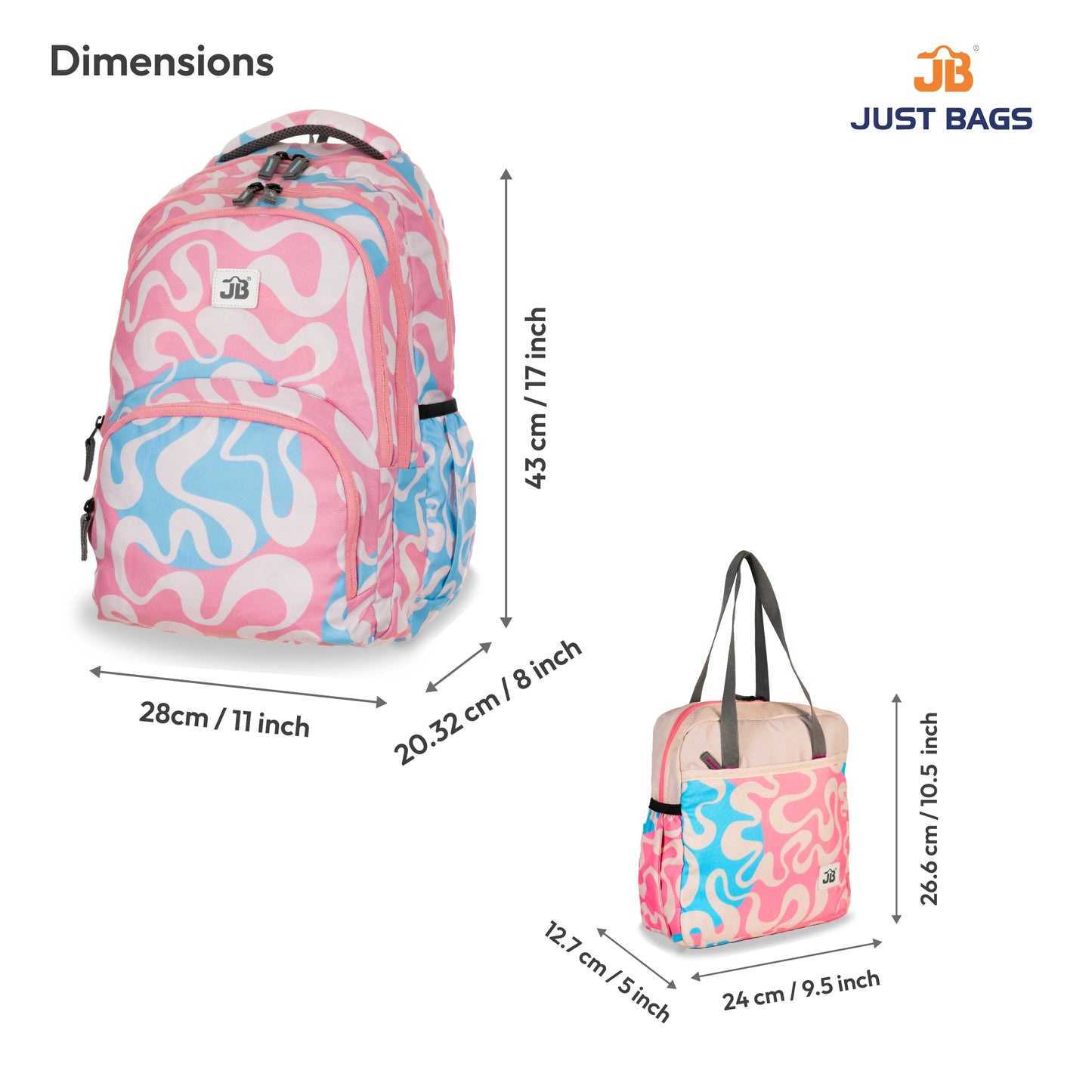 Primary School 25L Backpack & 8L TiffinBag Combo for Kids – 17 Inches & 10.5 Inches | Ages 8–10