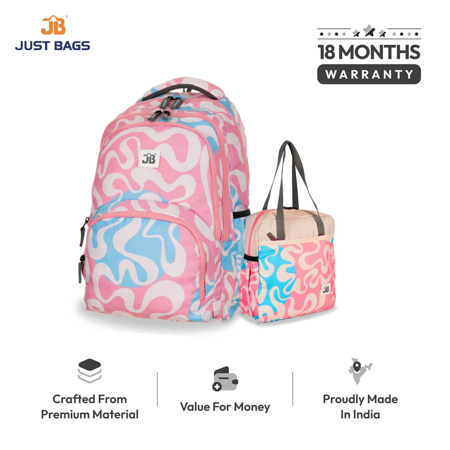 Primary School 25L Backpack & 8L TiffinBag Combo for Kids – 17 Inches & 10.5 Inches | Ages 8–10