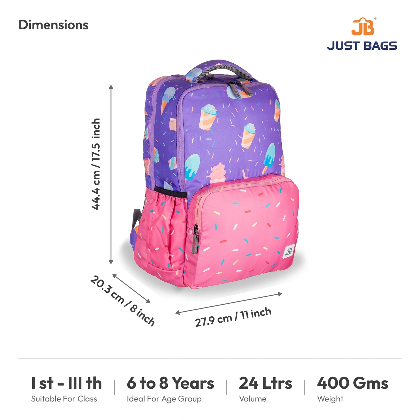 Tiny-Tails Primary School 24L Backpack for Kids – 17 Inches | Ages 6–8