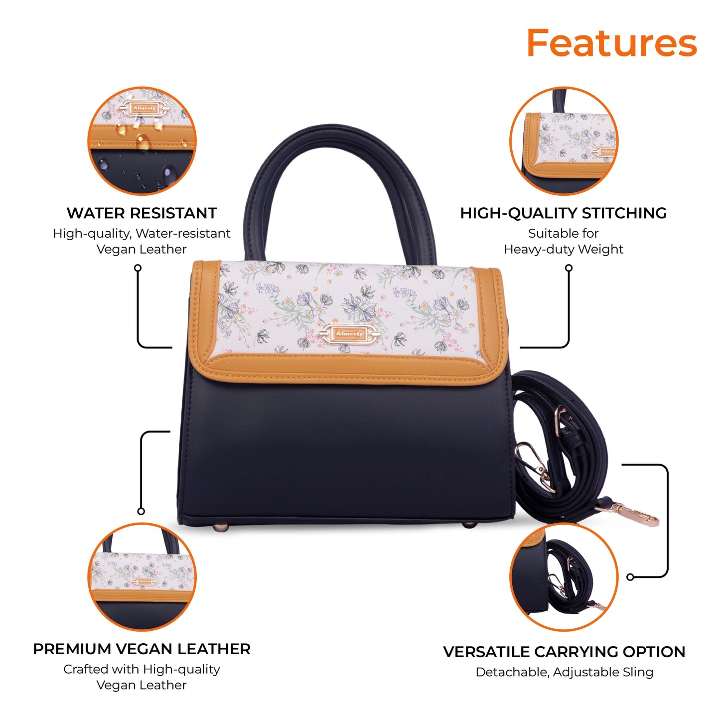 Aimleey Fleuré – Dual Tone Handbag with Sling Strap