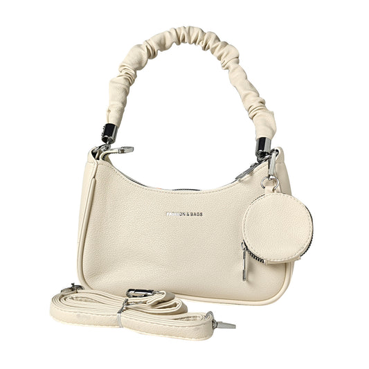 Elegant Stylish Mini Shoulder Handbag for Women with Zipper - Cream