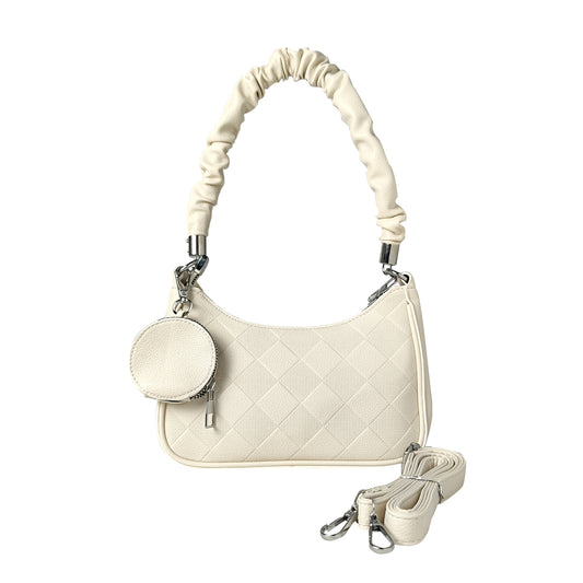 Justbags Elegant Checkered Mini Shoulder Handbag for Women with Zipper- Cream