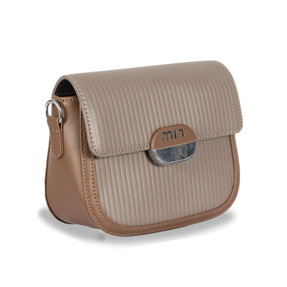 MIN Sleek Faux Leather Sling & Hand Bag – Lined Texture, Silver Accents, Magnetic Closure