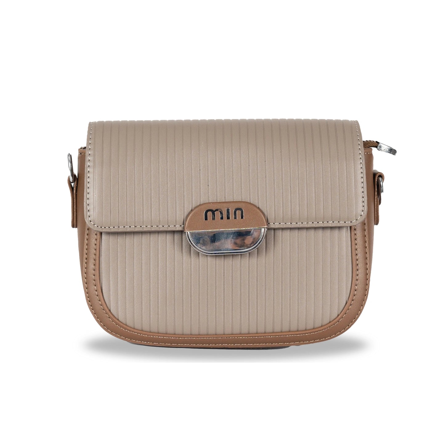 MIN Sleek Faux Leather Sling & Hand Bag – Lined Texture, Silver Accents, Magnetic Closure