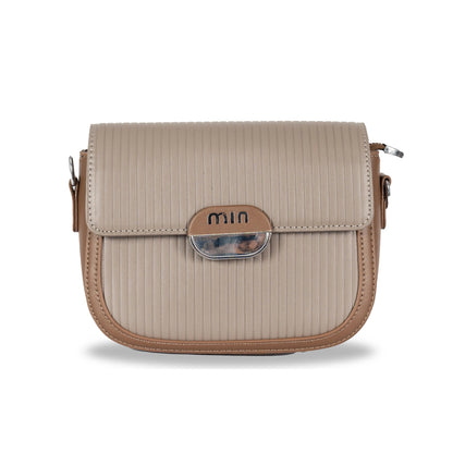 MIN Sleek Faux Leather Sling & Hand Bag – Lined Texture, Silver Accents, Magnetic Closure