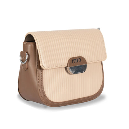 MIN Sleek Faux Leather Sling & Hand Bag – Lined Texture, Silver Accents, Magnetic Closure
