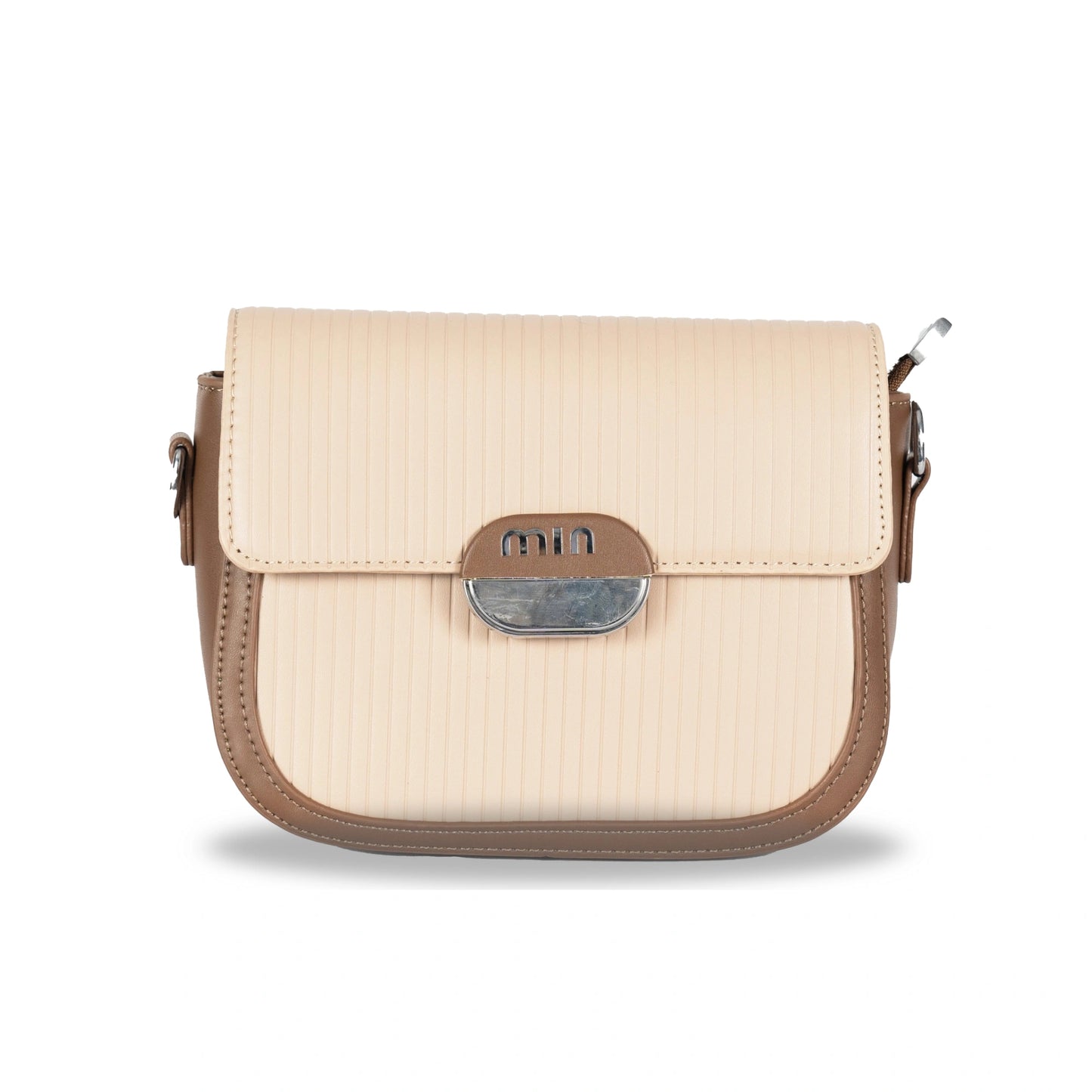 MIN Sleek Faux Leather Sling & Hand Bag – Lined Texture, Silver Accents, Magnetic Closure