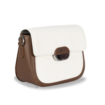 MIN Sleek Faux Leather Sling & Hand Bag – Lined Texture, Silver Accents, Magnetic Closure