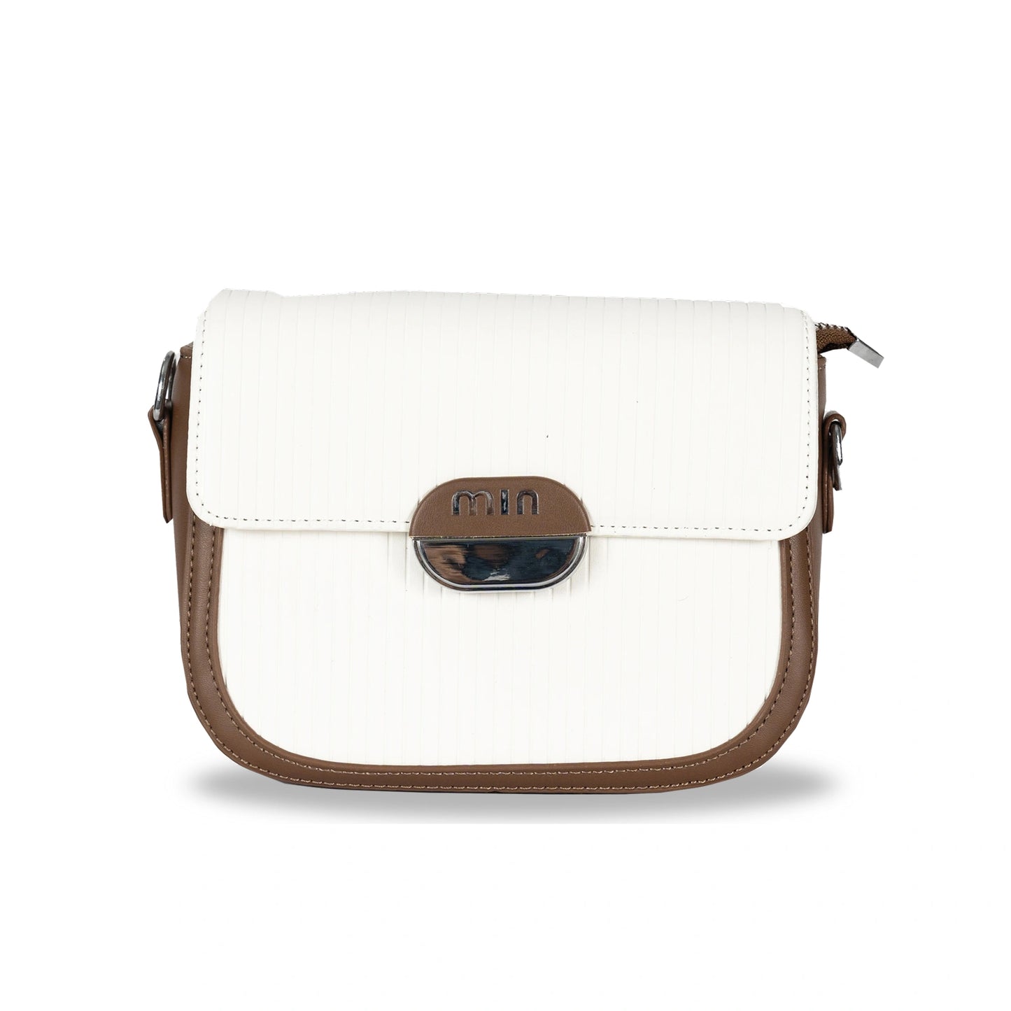 MIN Sleek Faux Leather Sling & Hand Bag – Lined Texture, Silver Accents, Magnetic Closure