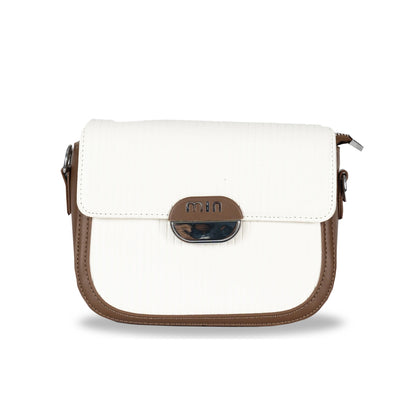 MIN Sleek Faux Leather Sling & Hand Bag – Lined Texture, Silver Accents, Magnetic Closure
