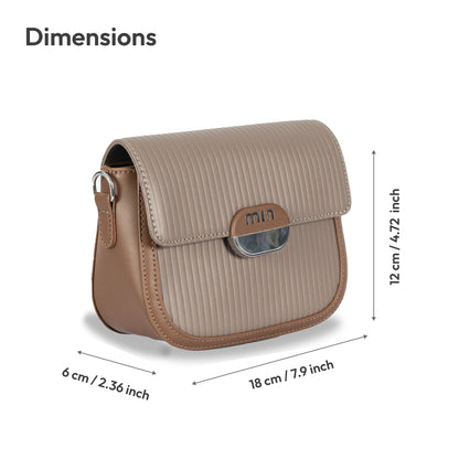 MIN Sleek Faux Leather Sling & Hand Bag – Lined Texture, Silver Accents, Magnetic Closure
